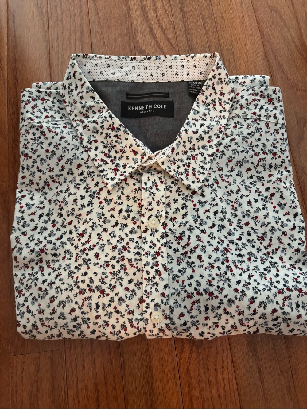 Kenneth Cole White Floral Button Up Shirt Short Sleeves Mens XXL Like new